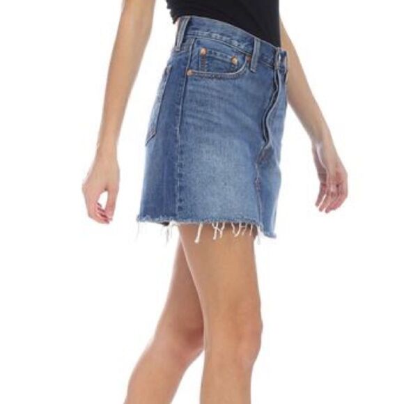 LEVI’S Y2K Deconstructed Cotton Cut Off Denim Mini Skirt Blue 24 - Picture 4 of 6